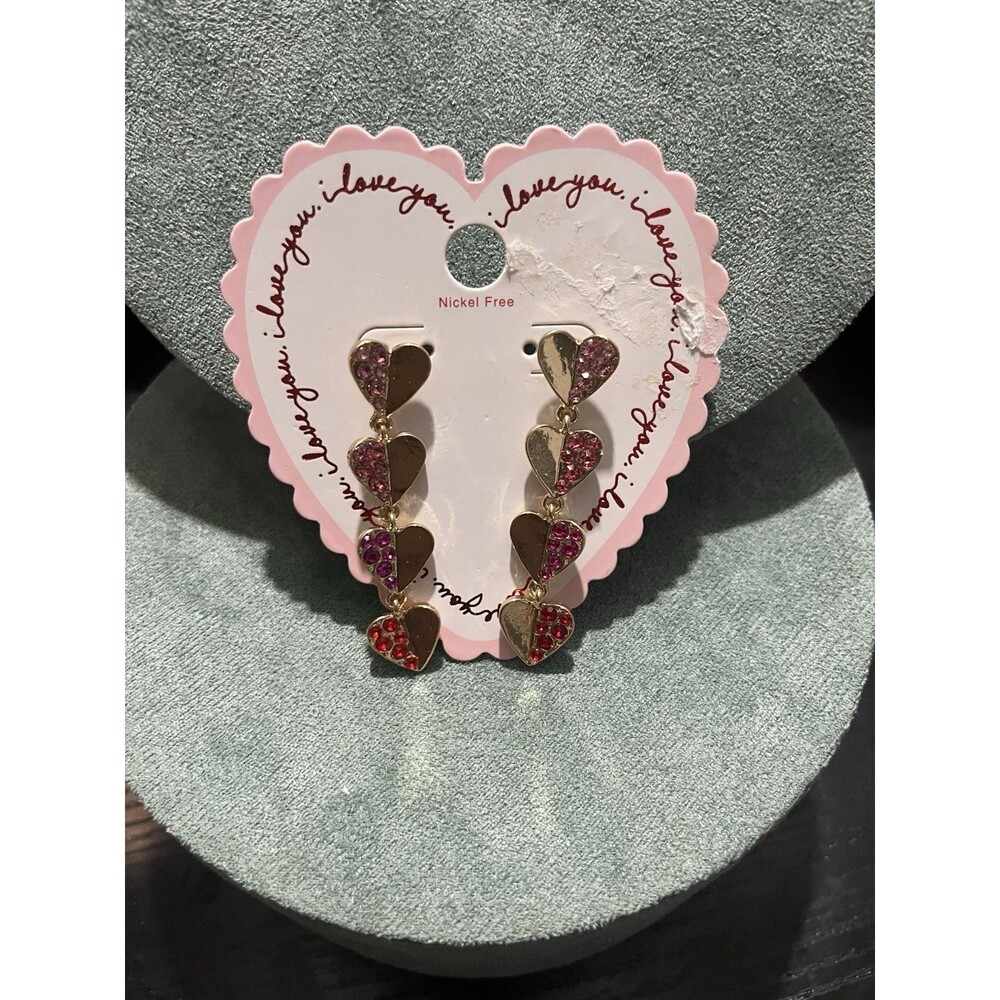 Gold Tone Multi Heart Crystal Rhinestone Dangle Earrings Nickel-Free Butterfly